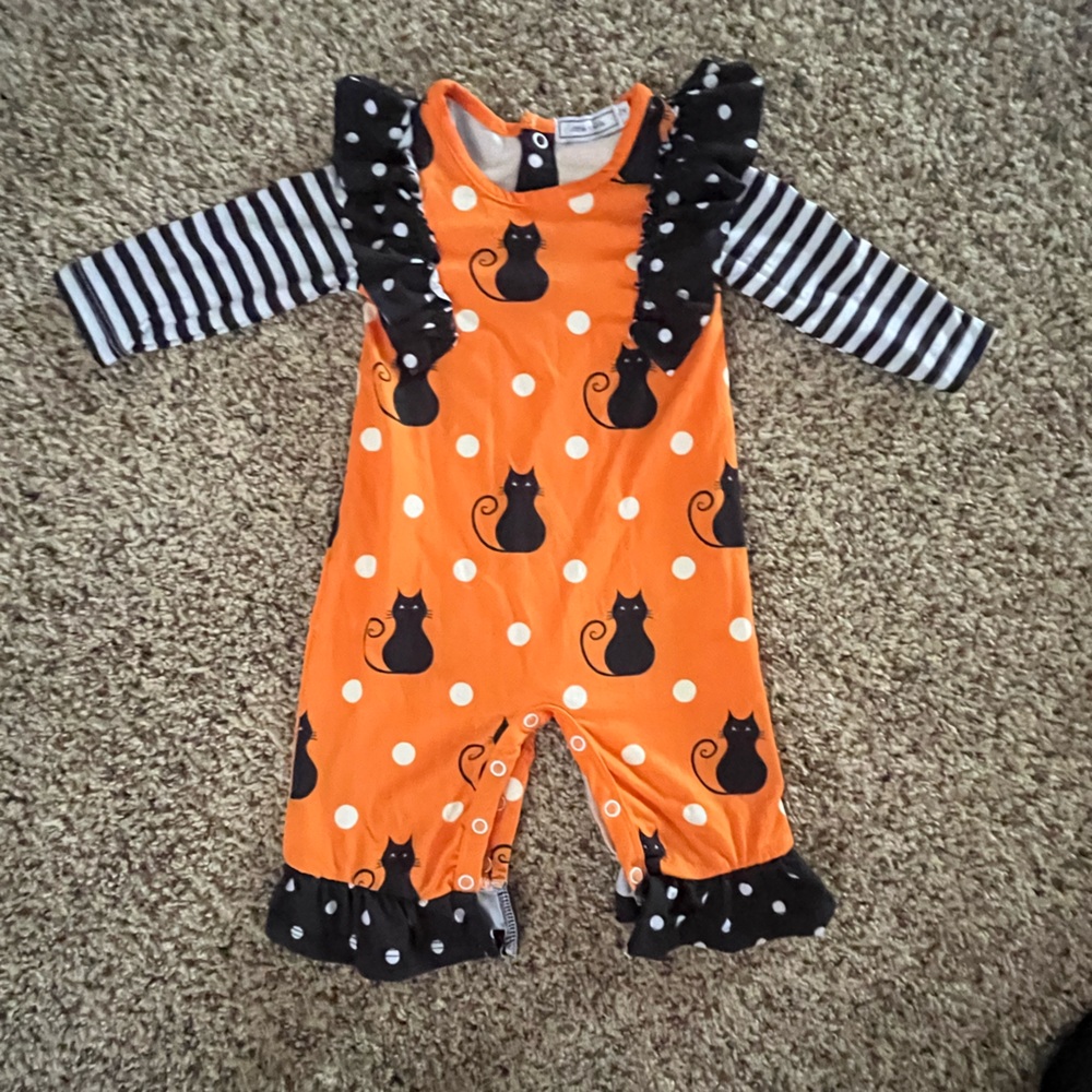 Orange Cat Print Baby Romper Jumpsuit 3 month